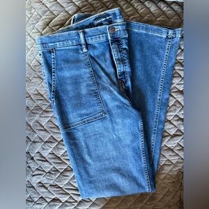 Calvin Klein Women's High Rise Flare Blue Jeans With Side Slit Pockets